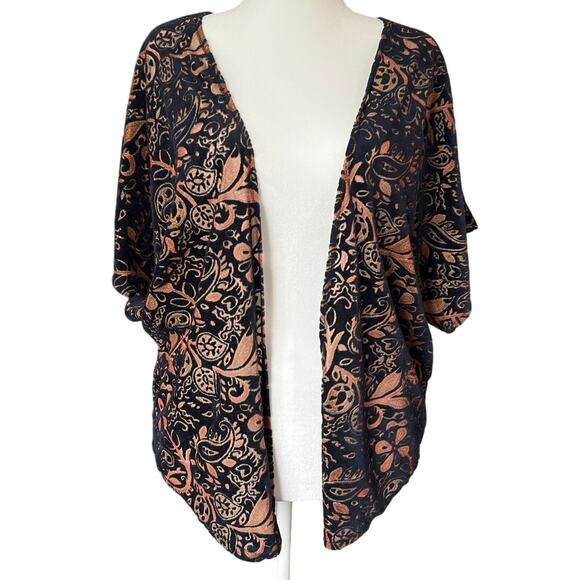 Billabong Black and Copper Semi-Sheer Burnout Velvet Open Cardigan Size M Boho - Picture 7 of 10